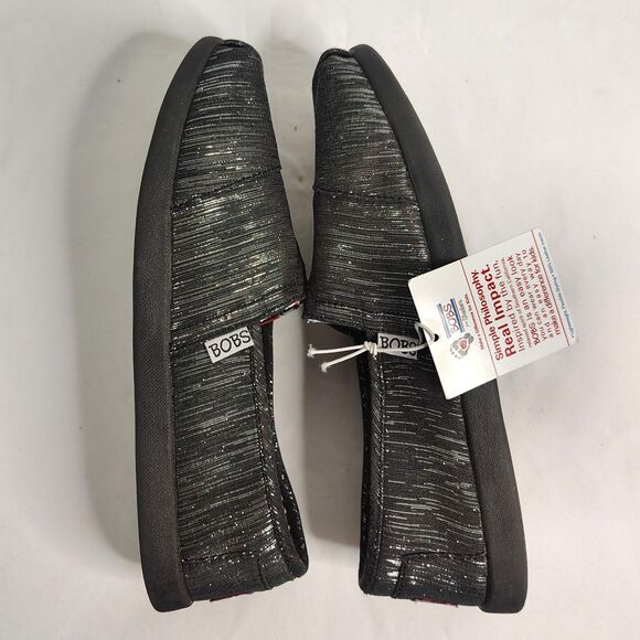 NEW! Skechers BOBS Sparkly Slip-On Flat Shoes Sz 8.5 Women's Black Silver - Picture 7 of 9
